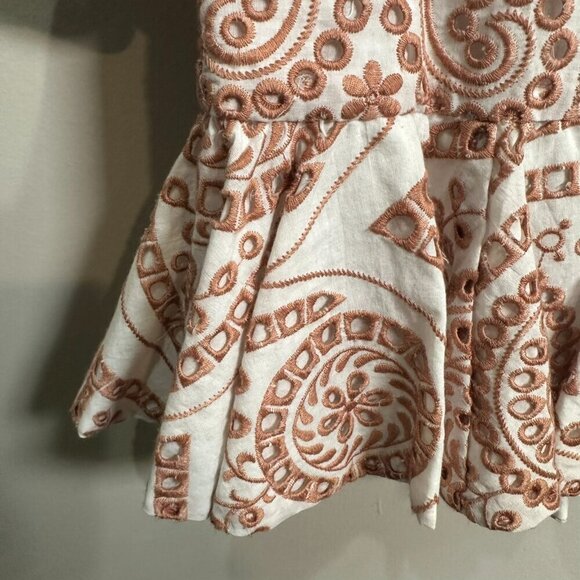 Bardot Eliza Eyelet Ruffle Mini Dress Size 6 White Pink Preppy Brunch Cotton NWT - Picture 5 of 13